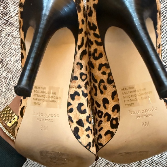 Kate Spade Fur Leopard Cheetah Print Heels with Black Bow - Picture 8 of 9